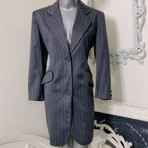 Wool Gray Blazer Dress Pin Striped button Front